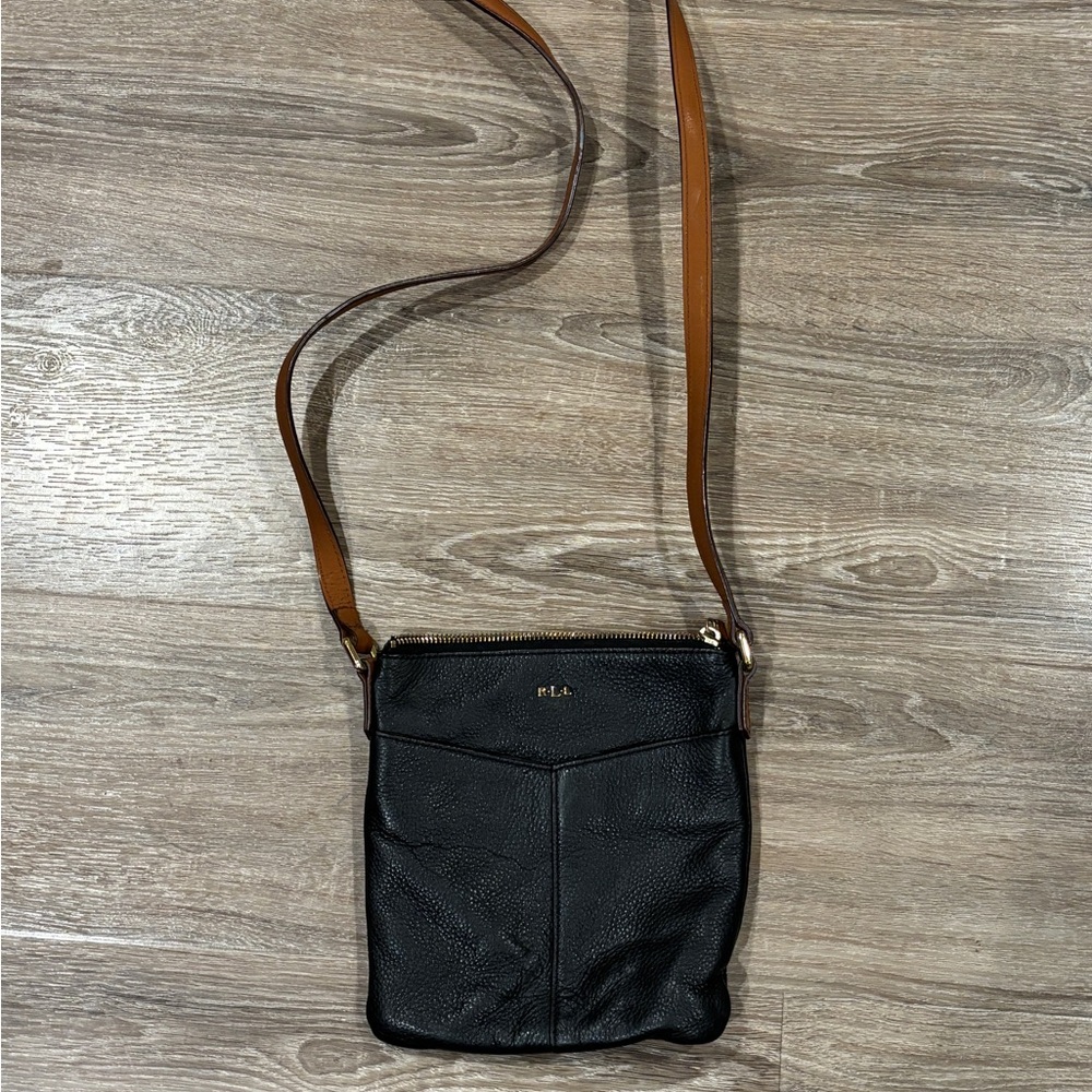 Lauren Ralph Lauren Black Crossbody Bag with Tan Strap